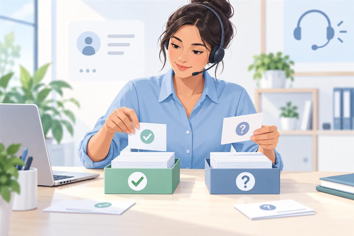 客服将已确认事实和待核实事项分开整理的场景示意