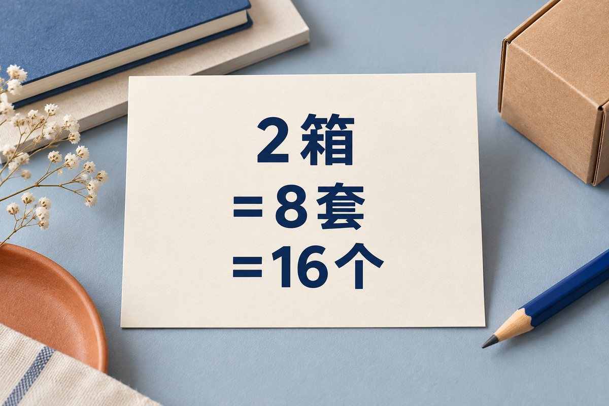 数量换算卡写着2箱等于8套等于16个