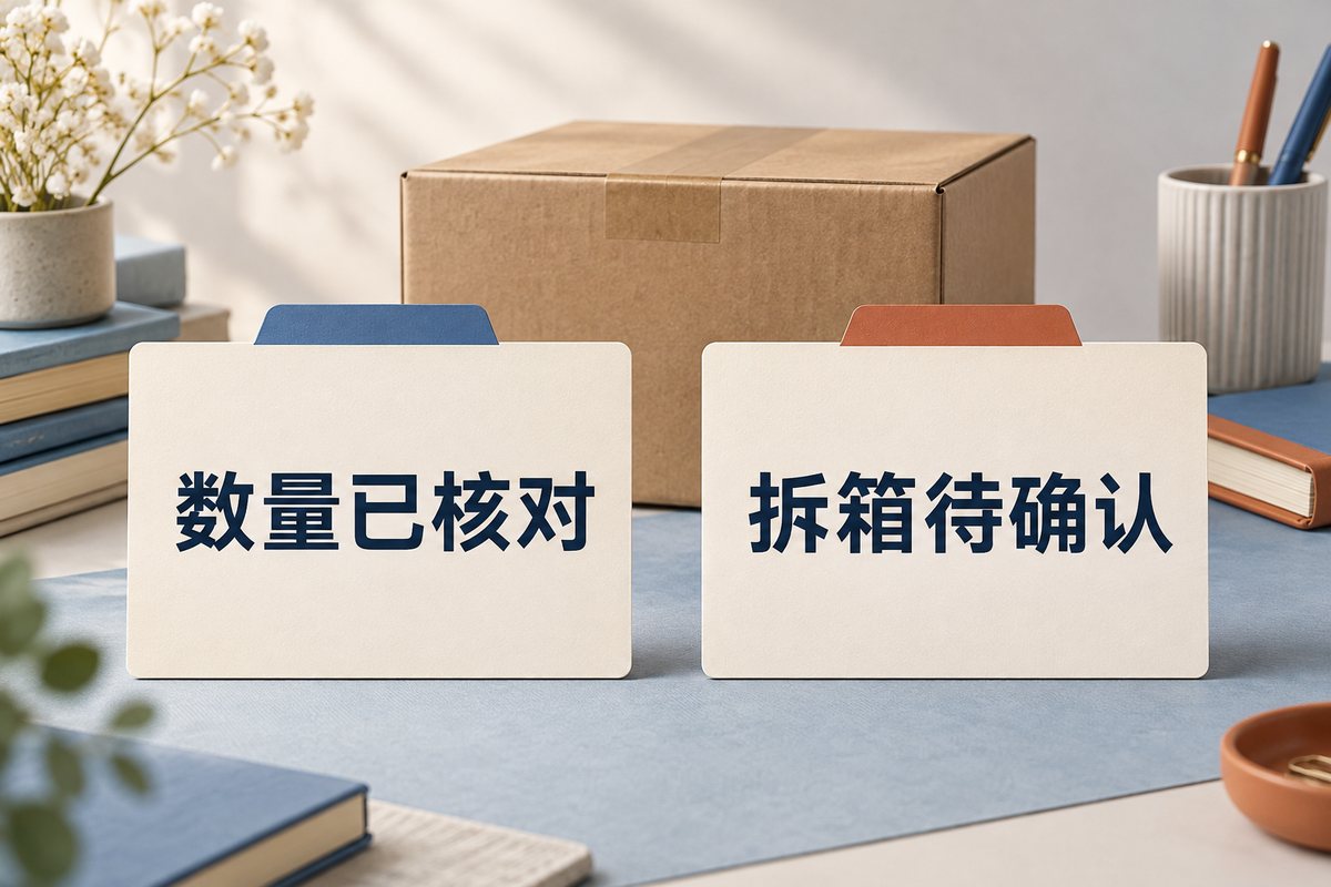 数量已核对与拆箱待确认两张卡片分开放置